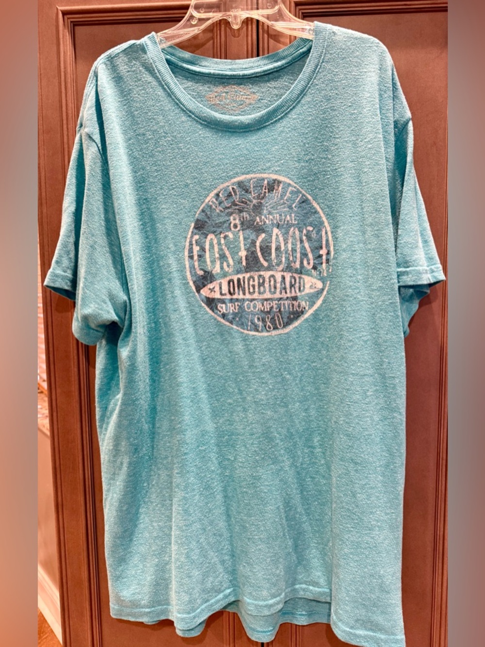 Red Camel Teal Tee with Faded Pink Surf Emblem